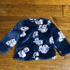 Janie and Jack Blue Floral Faux Fur Jacket